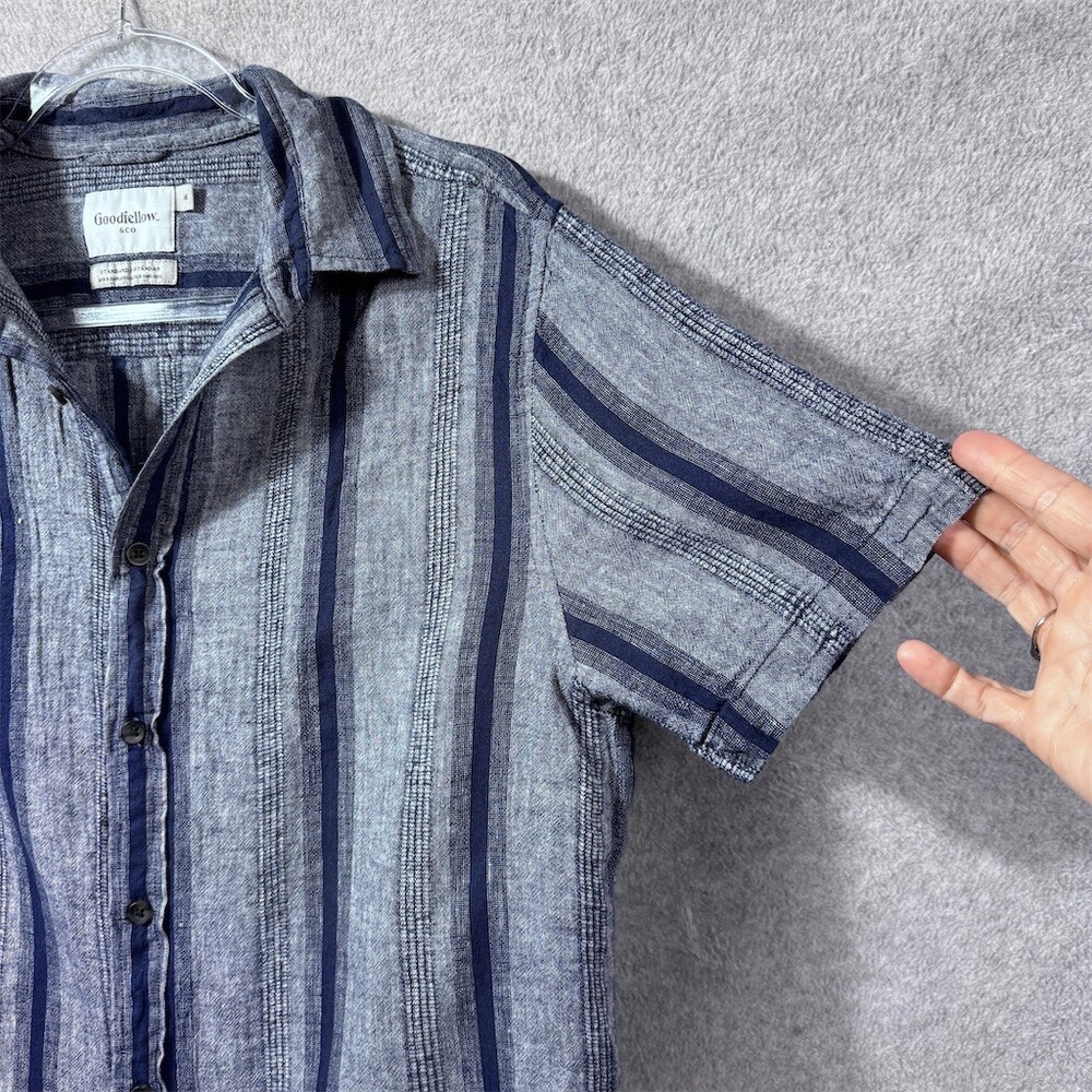 Goodfellow & Co Northward Linen Cotton Shirt Men's Size M Blue Striped - Picture 2 of 12